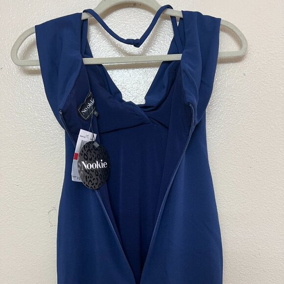Nookie Athena Off Shoulder Halter Midi Dress Sz Xtra Small in Navy Blue - Picture 7 of 9